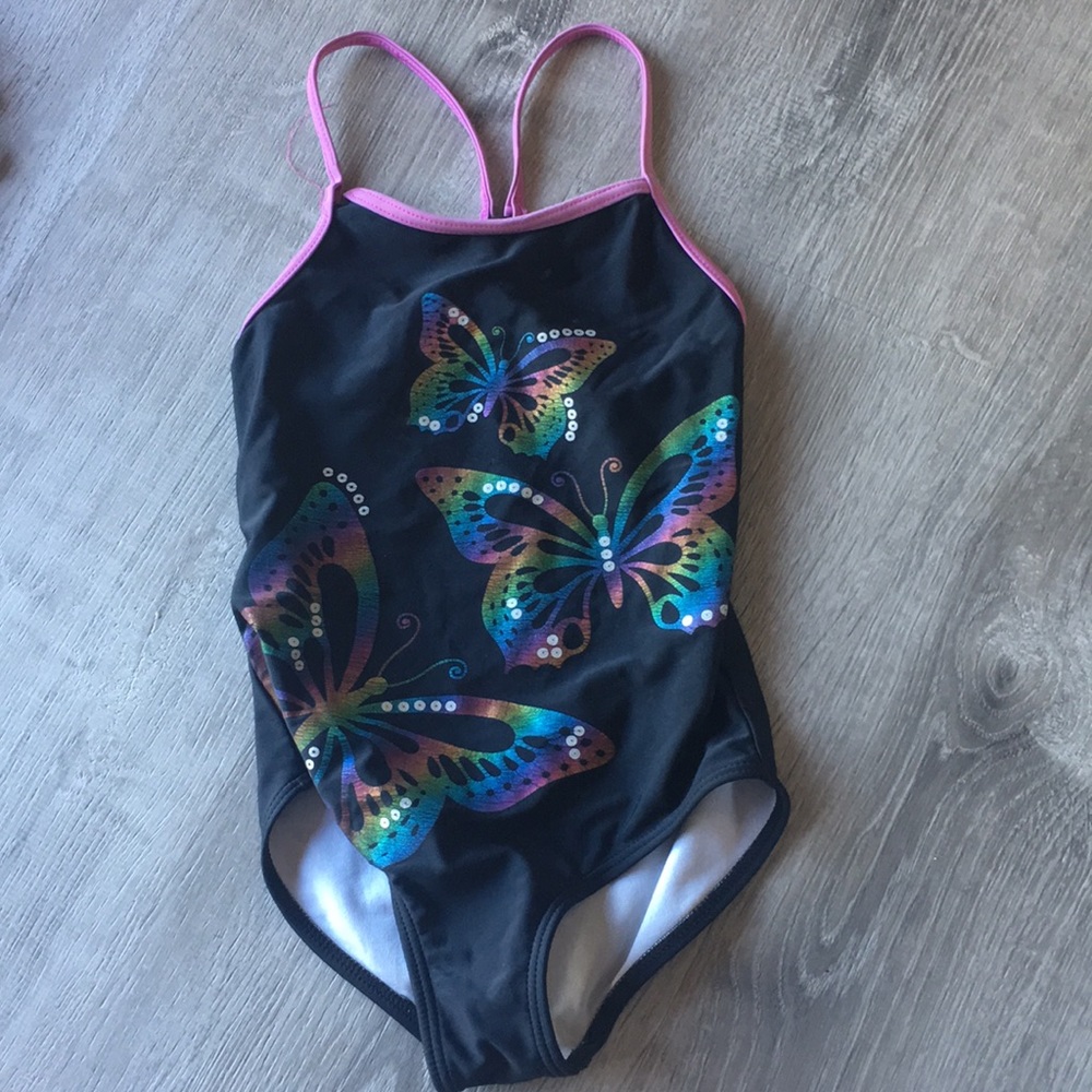 kids black butterfly one piece swimsuit !!